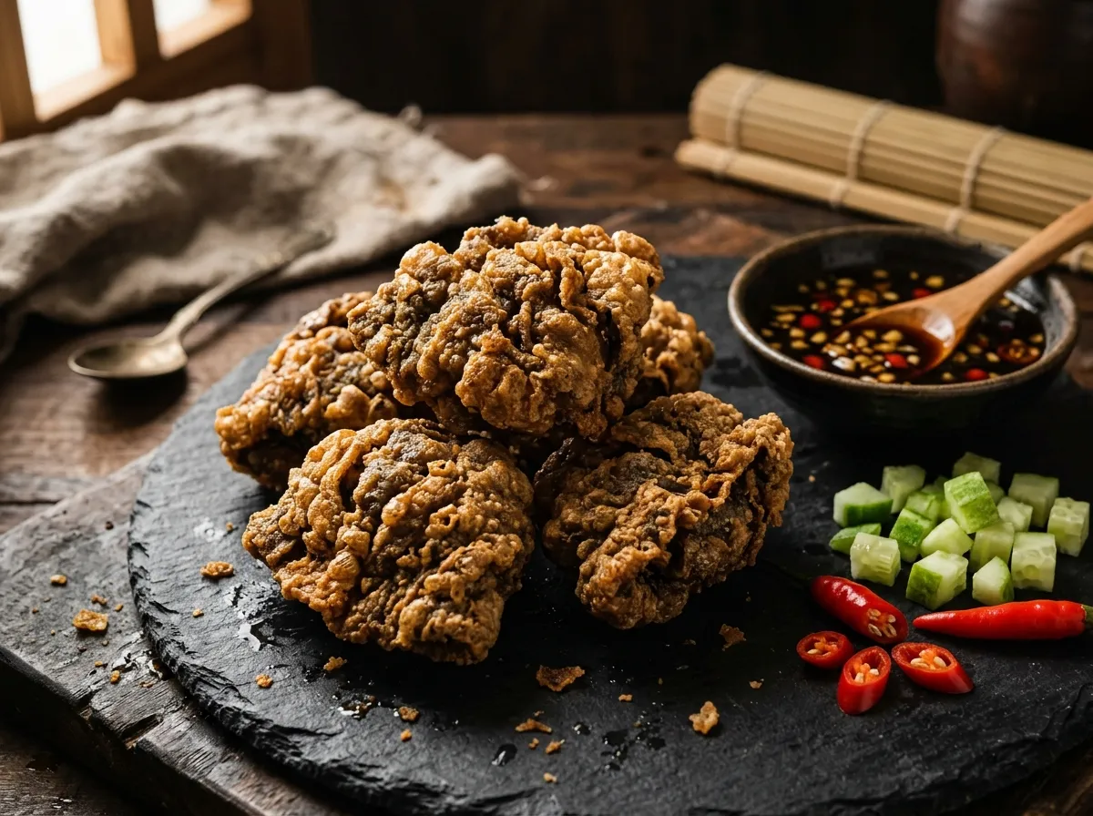 Pempek Kulit krispi renyah berwarna cokelat keemasan